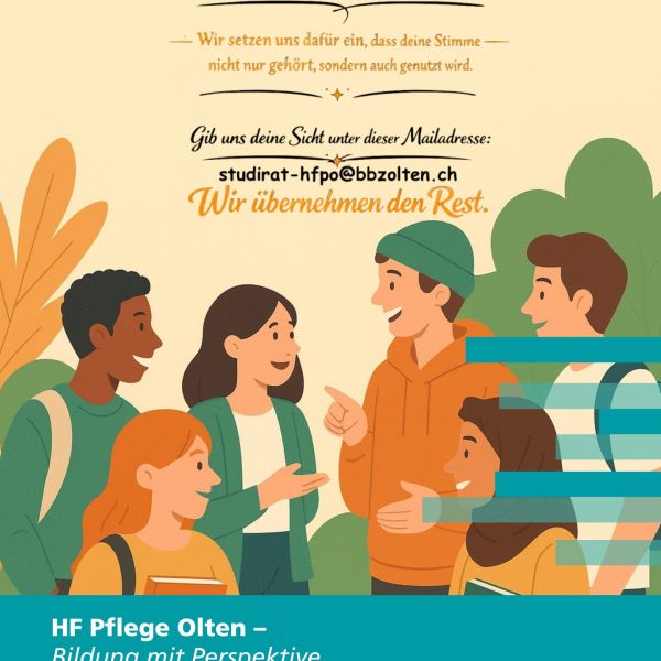 Dein Studium. Deine Meinung. Deine Stimme.

Der Studierendenrat sammelt eure Anliegen und macht sie sichtbar.
Schreib uns: studirat-hfpo@bbzolten.ch. 

Von Studierenden für Studierende. 😊

#BBZ #GSBS #HFPO #Fachschule #Pflege #Olten #Bildung #Weiterbildung